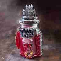 doll ooak house jar bottle witchcraft magic castle doors skull flake crown heart