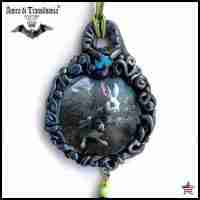 white rabbit alice protective talisman necklace medallion pendant amulet jewelry