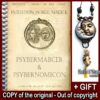 A spiral-bound book cover titled "Initiation in Sigil Magick" is shown next to a crescent moon face pendant necklace, with Italian and copyright labels.