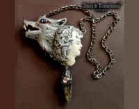 Silver Wolf Spirit Guide Protection Amulet, Magic Pentacle Charm Wild Animals, Forest Wildlife Talisman
