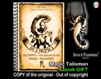 Antique Book Occult Astrology Symbol, Kabbalah Magic Square Personality Traits, Zodiac Horoscope Scorpio Sign Scorpion
