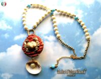 Zodiac Symbol, Cancer Astrology Sign, Water Creature Red Crab Conch Shell Pearl, Necklace Talisman Pendant Symbol Scarab