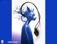 Witch Familiar, Blue Cat Ancient Spirit Companion, Uncut Gemstone Pendant Witchcraft Raw Stone Amulet