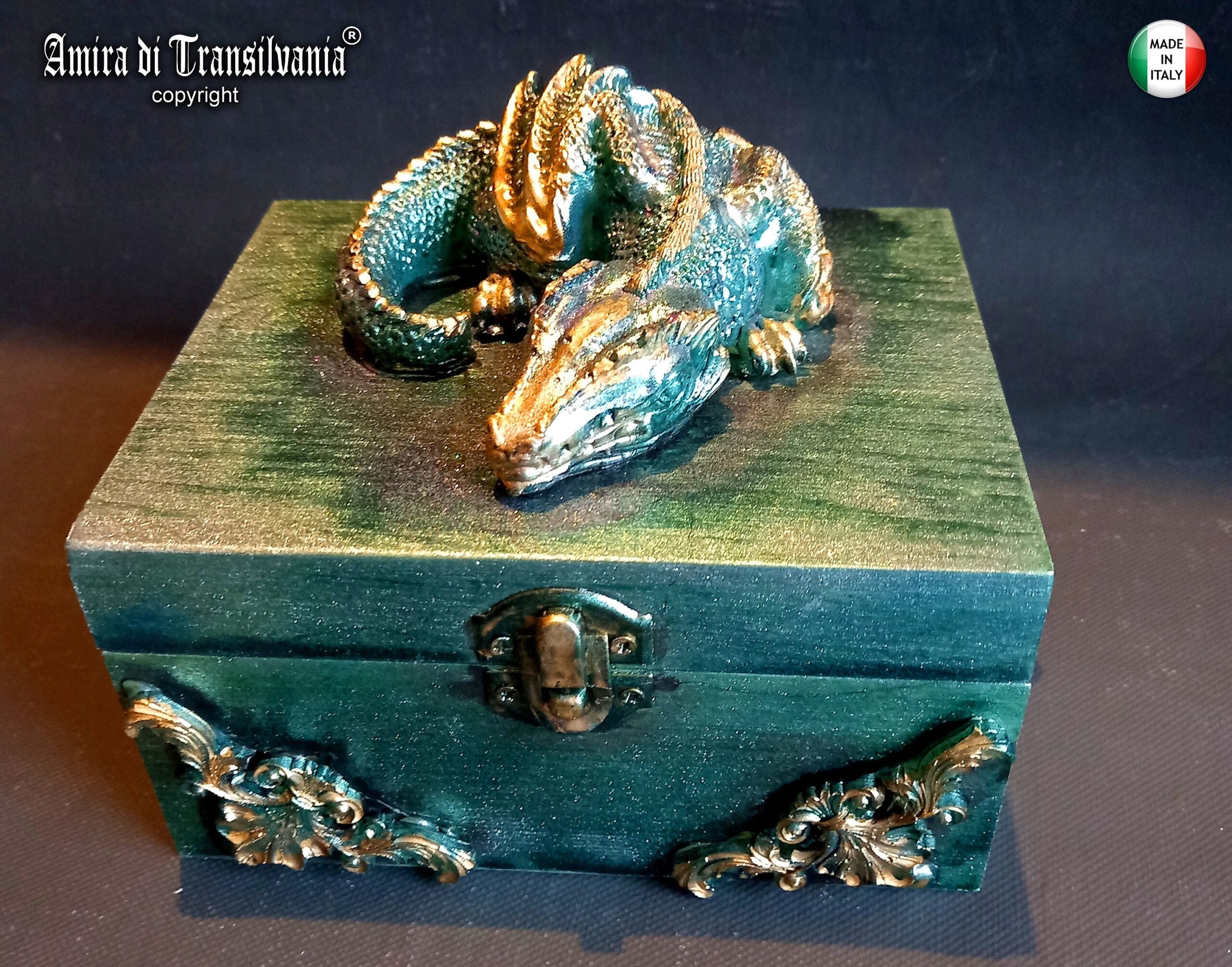 wooden box mirror magic witchcraft organizer home decor starter kit beginners witch wizard wiccan pagan altar item ritual green dragon