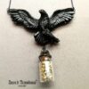 Black Raven Crow, Magic Talisman Ashes Witch Pendant, Cremation Jewelry Witchcraft Symbol, Gothic Amulet Urn Necklace