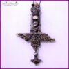 Gold Cross Necklace, Key Magic Talisman Witchcraft Symbols Pendant, Necronomicon Seal Sigil, Wooden Crux