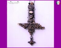 Gold Cross Necklace, Key Magic Talisman Witchcraft Symbols Pendant, Necronomicon Seal Sigil, Wooden Crux