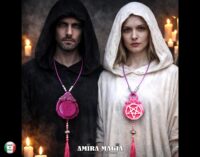 Inverted Pentagram Witchcraft Symbol, Evil Eye Pendant Talisman, Gothic Jewelry, Aeonium Pink Witch 33