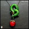 Green Snake, Red Apple Love Attraction Amulet Lucky Charm Spiritual Occult Jewelry Energy Pendant