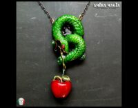 Green Snake, Red Apple Love Attraction Amulet Lucky Charm Spiritual Occult Jewelry Energy Pendant