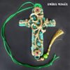 Gold Cross Necklace, Witchcraft Symbols Magic Talisman, Shamanic Pendant Shaman Witch Amulet Wooden Crux