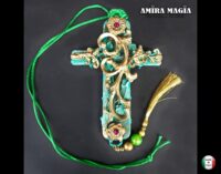 Gold Cross Necklace, Witchcraft Symbols Magic Talisman, Shamanic Pendant Shaman Witch Amulet Wooden Crux