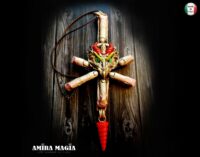 Satanic Necklace, Dragon Eye Five Fingers Antichrist Inverted Cross, Baphomet Upside Down Cross, Sigil of Lucifer Satan