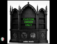 Apothecary Cabinet, Goth Assemblage Antique Gothic Furniture Custom Order, Witchcraft Altar Magic Wooden Library Shelves
