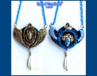 Gold Scarab Beetle, Blue Angel Egyptian Goddess Pendant, Pharaon Amulet Jewelry, Egyptian Royal Crown