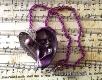 Ear Sound, Purple Ear Music Necklace, Steampunk Pendant, Victorian Gothic Amulet, Goth Jewelry Talisman, Anatomy Symbols