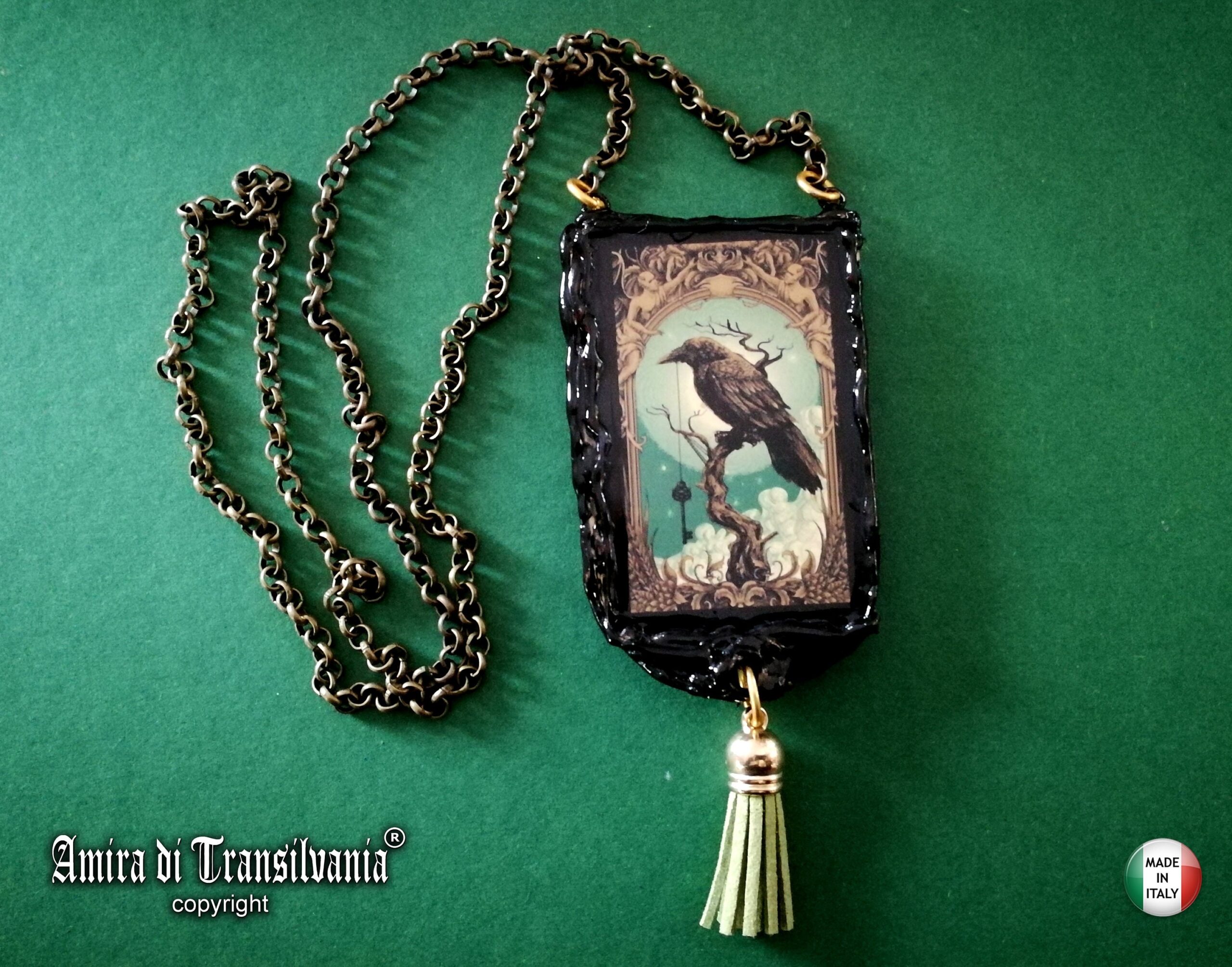 Black Raven Crow, Magic Talisman Witch Pendant, Esoteric Jewelry Witchcraft Symbol, Gothic Amulet Ritual