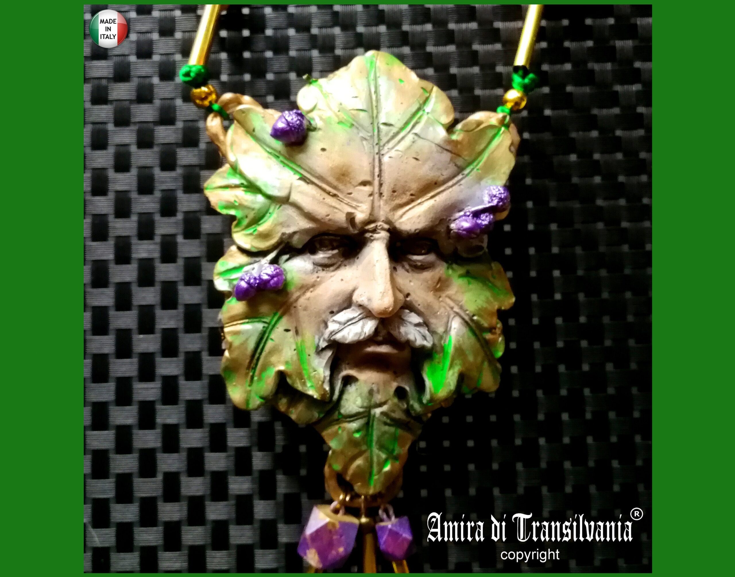 Green Man, Wizard Magic Talisman Witchcraft Pagan Pendant, Forest Little People Amulet King of Pentacle