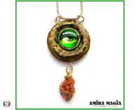 Green Dragon Amulet, Devil Eye Fantasy Evil Protective Talisman Pendant Stone, Viking Magick Jewelry