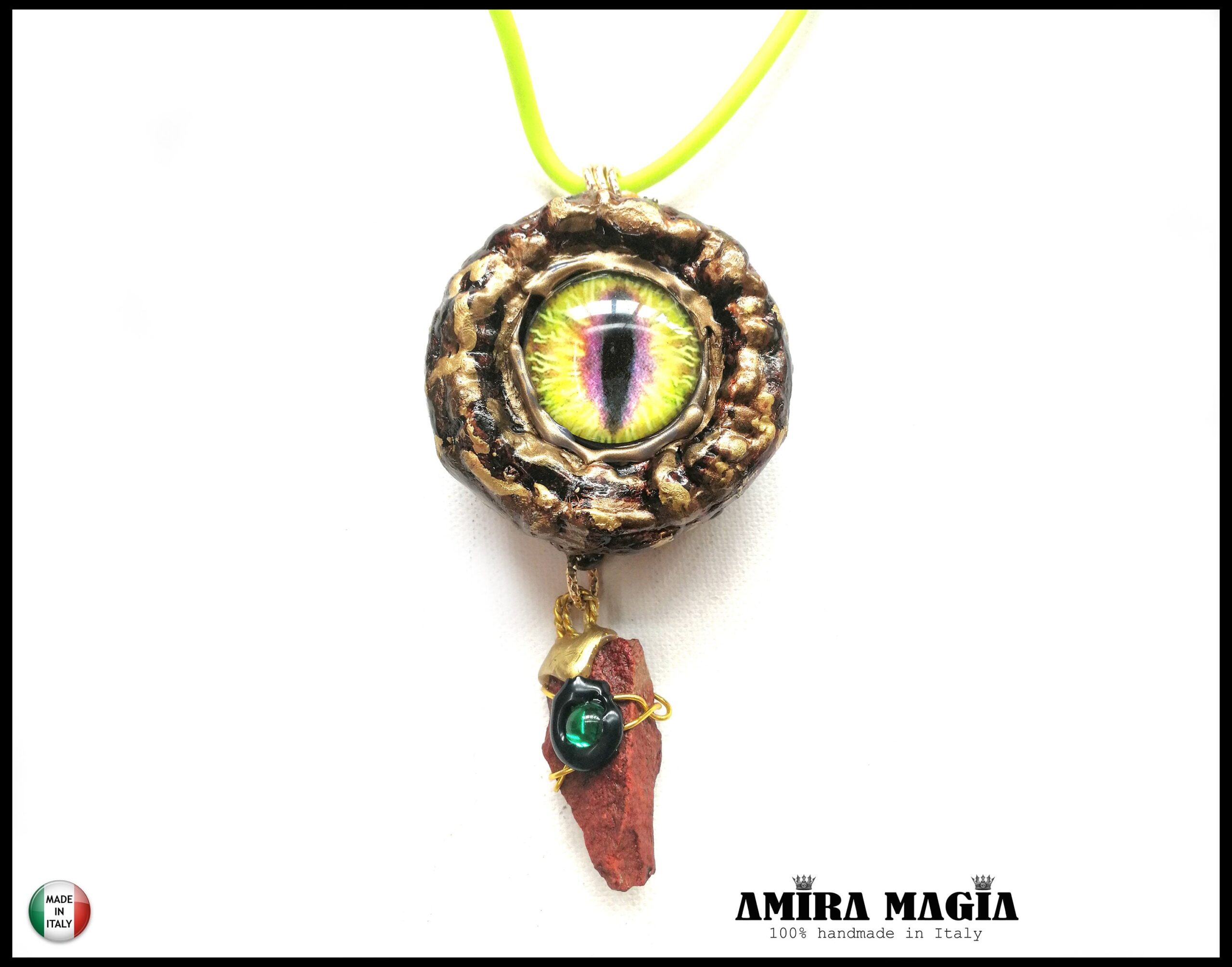 Evil Eye Necklace, Magic Talisman Amulet Pendant, Witch Pentagle Stone Charm, Gothic Dragon Power