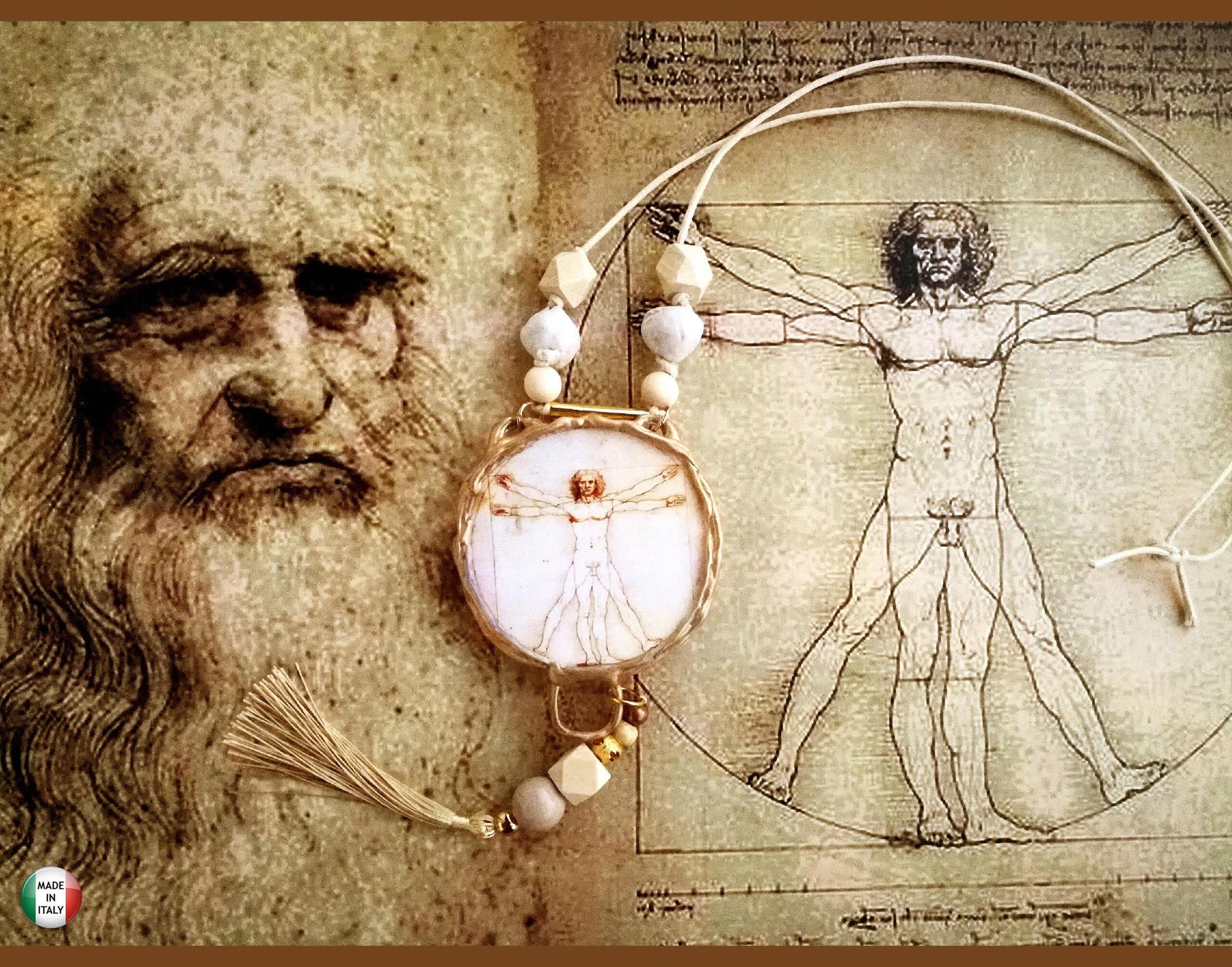 Vitruvian Man, Leonardo da Vinci, Magic Talisman Symbology, Magical Power Universe Pendant Jewelry, Celestial Amulet Bib