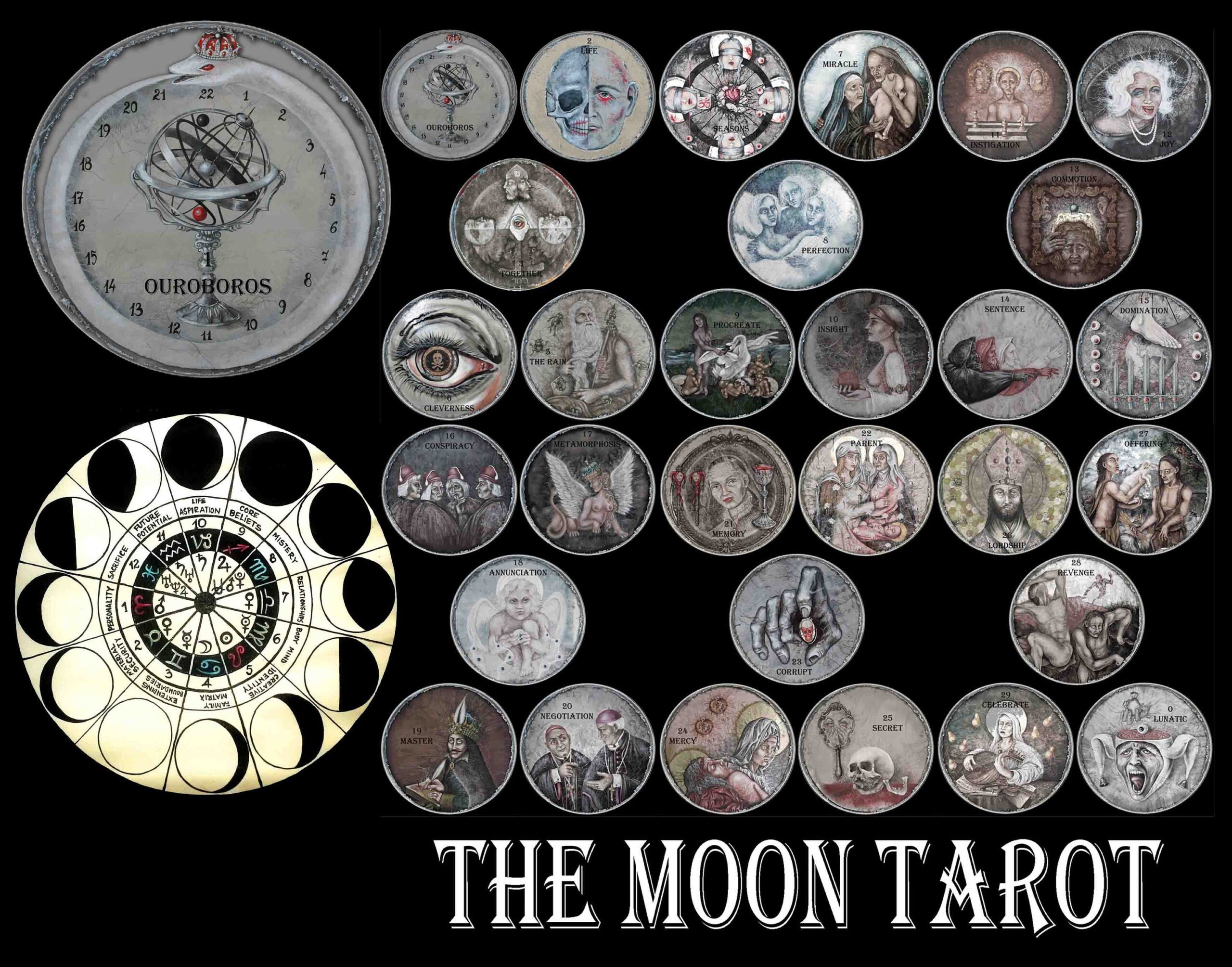 Moon Tarot, Round Card Deck, Magic Oracle, Tarot Cards Deck, Book Guide, Reading Psychic, Limited Edition, Cartomancy