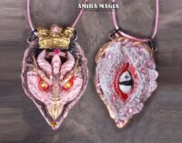 Dragon Crown, Magical Power Necklace Amulet, Eye Spirit Guide Gothic Pendant, Celtic Demon Mythical