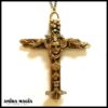 Witchcraft Symbols Magic Talisman, Gold Cross Necklace Amulet, Shamanic Pendant Witch Jewelry Wooden Crux