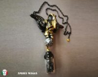 Crow Skull, Viking Talisman Raven, Moon Necklace Jewelry, Gothic Witch Familiar Amulet Urn Pendant