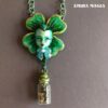 Green Witch Witchcraft Talisman, Four Leaf Clover Spiritual Jewelry, Good Luck Amulet Wealth Money