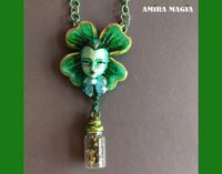 Green Witch Witchcraft Talisman, Four Leaf Clover Spiritual Jewelry, Good Luck Amulet Wealth Money