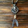 Crow Skull, Gothic Talisman Black Raven, Punk Rave Necklace Jewelry, Goth Jewel Skull, Owl Feather Witch Amulet Pendant