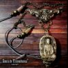 Buddhist Necklace Talisman Pendant, Ethnic Oriental Jewelry Buddha Prayer Amulet, Asian Magic Charm Hinduist Brahma Yoga