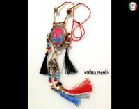 Buddhist Necklace Oriental Talisman, Asian Ethnic Pendant Jewelry, Buddha Tribal Folk Regional Boho Jewelery Feather Bib