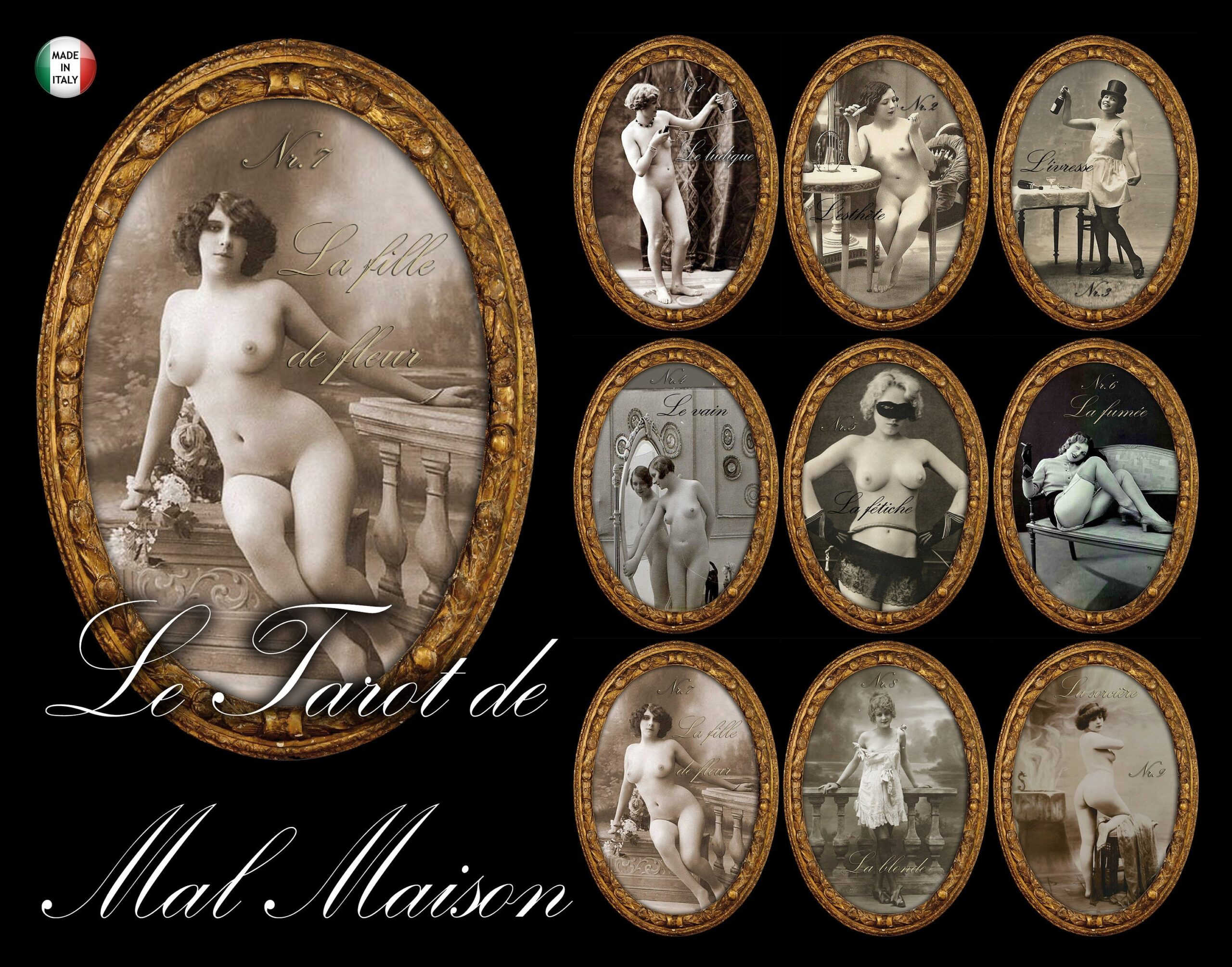Erotic Tarot Cards, Vintage Oracle Sexy Image, Maison Bordell Nude Woman, Naked Body Photo