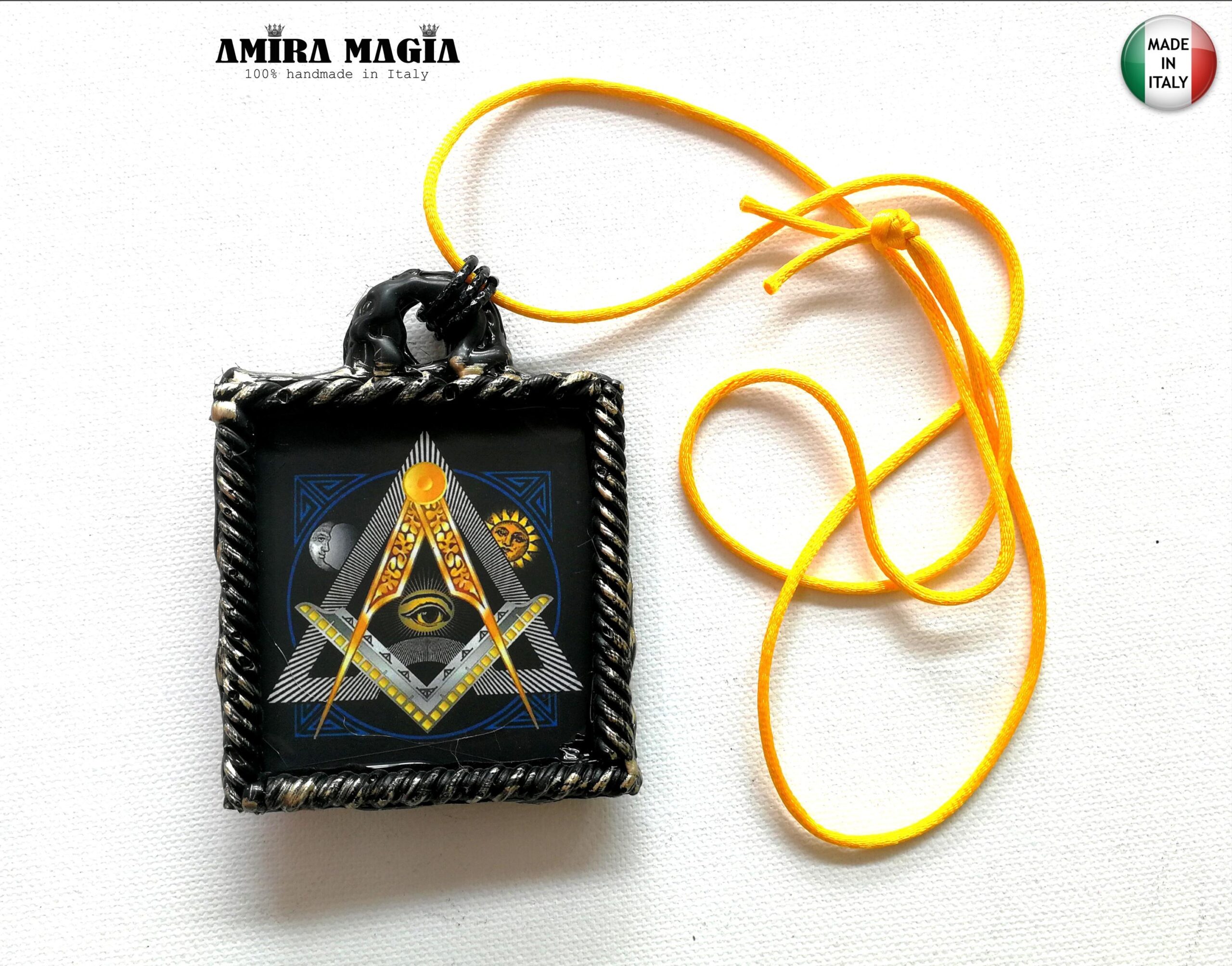 Masonry Symbol, Fraternal Mason Necklace, Masonic Talisman, Illuminati Triangle All Seeing Eye, Freemason Amulet Pendant