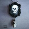 Black Mirror Amulet, Skull Necklace Witch Jewelry Antique Style, Victorian Gothic Witchcraft Talisman Pendant