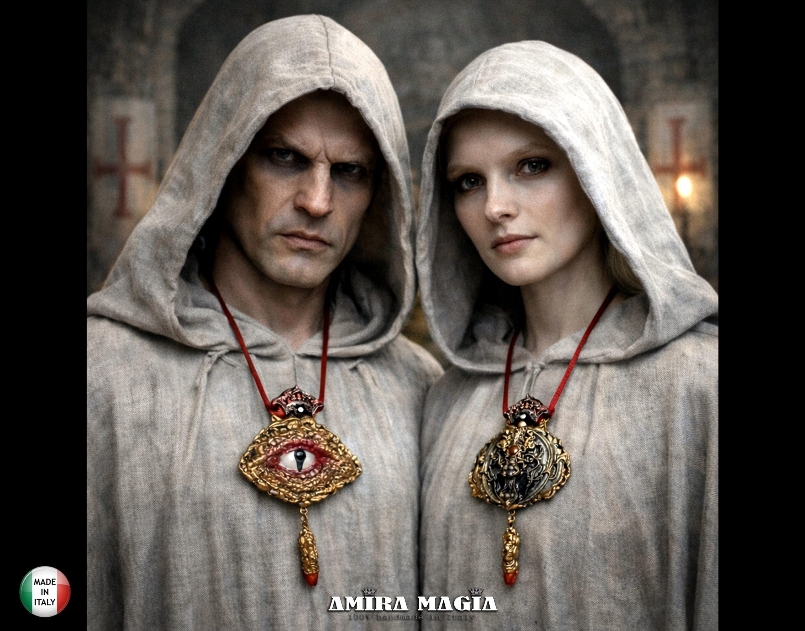 Dragon Necklace, Templar Amulet Symbols, Crown Magic Eye Stone Talisman, Gothic Pendant Sword Snake