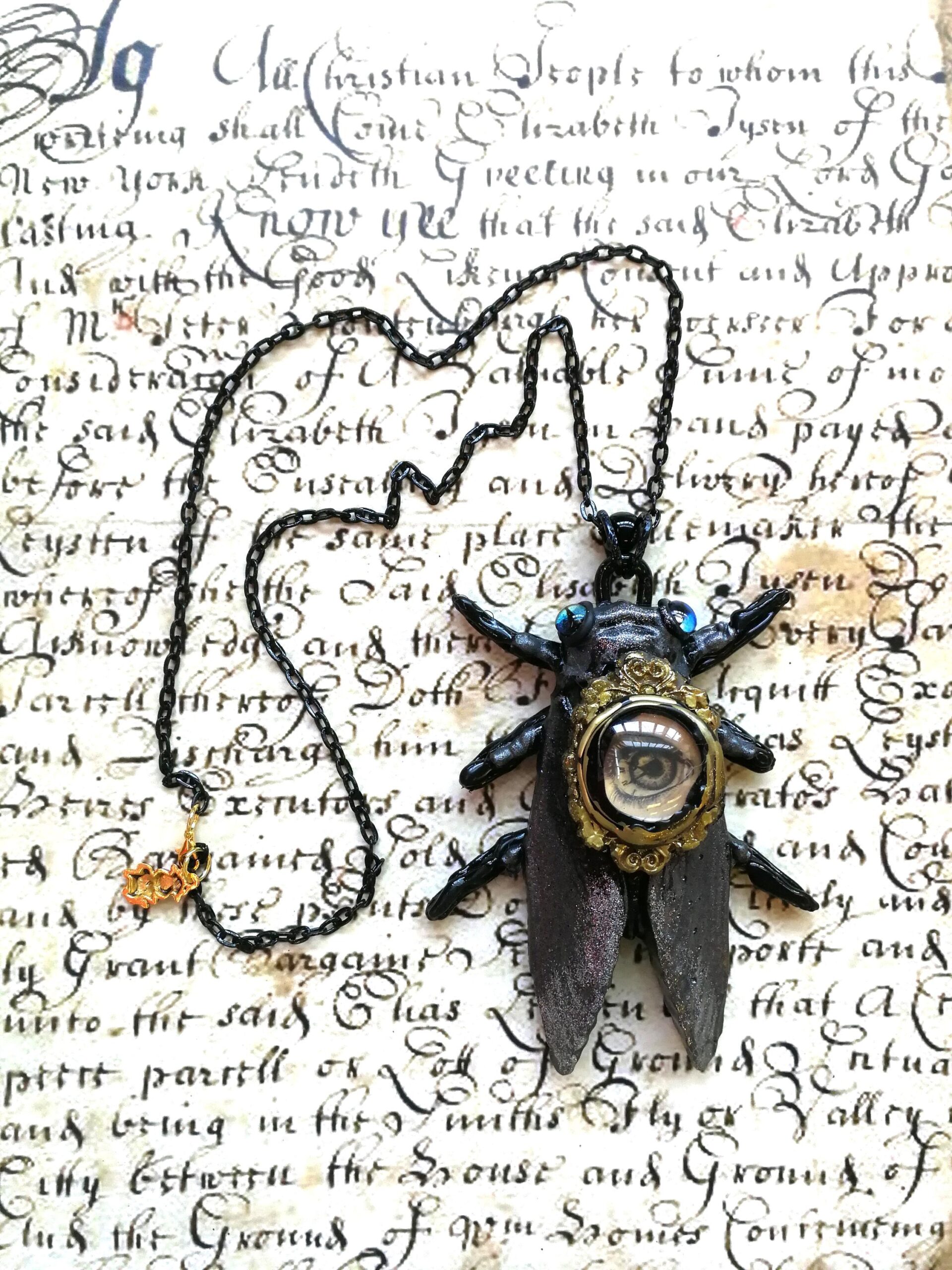 Cicada Life Cycle Amulet, Insect Bug Spirit Vessel, Haunted Magicicada Talisman Pendant Magic Eye