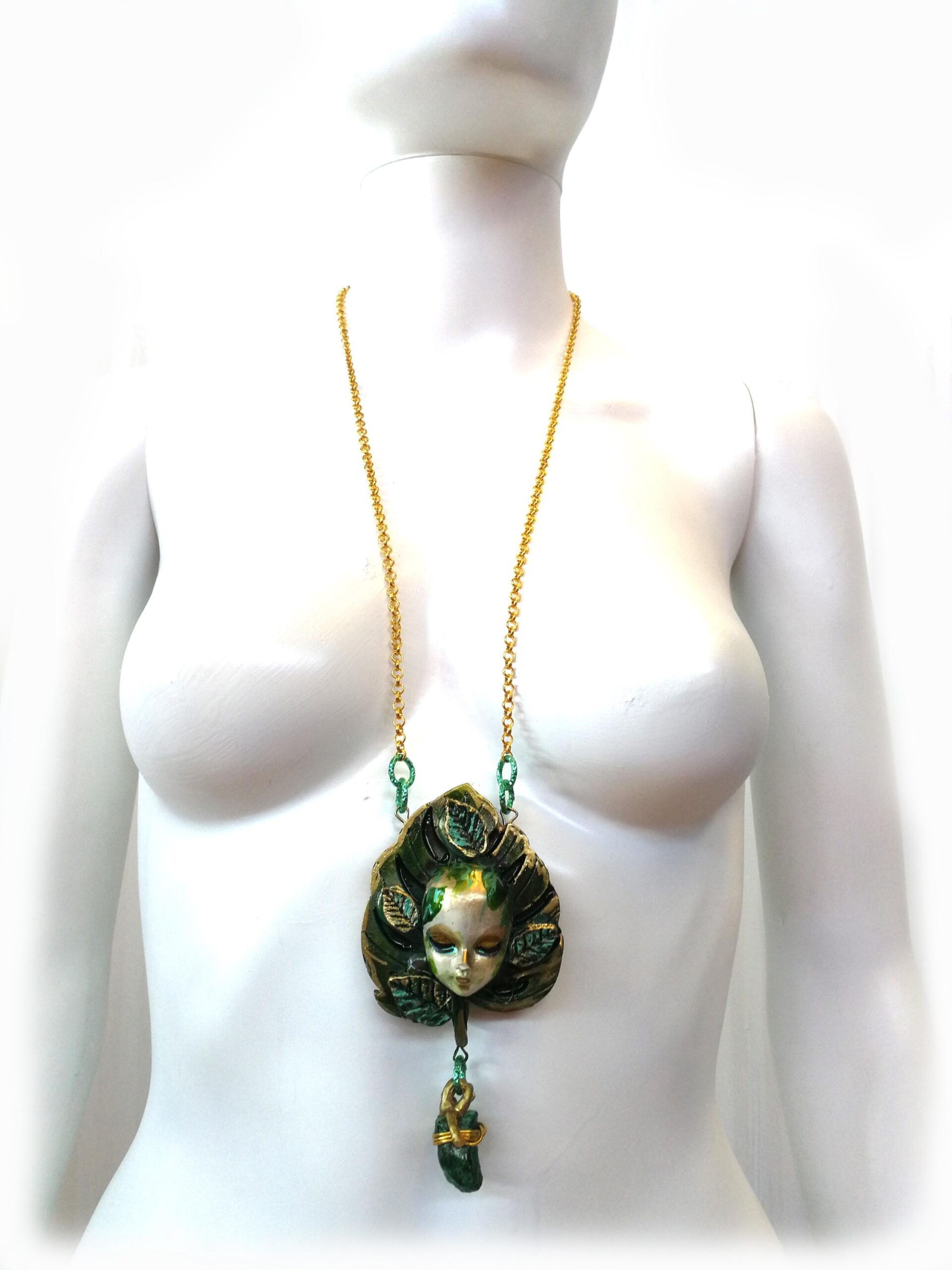 Green Witchcraft, Wicca Symbol Pendant Celtic Magic Talisman, Four Leaf Clover Necklace Witch Amulet