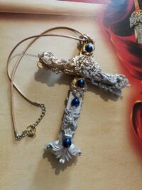 Gold Cross Necklace, Key Magic Talisman Witchcraft Symbols, Shamanic Pendant Shaman Amulet Wooden Crux