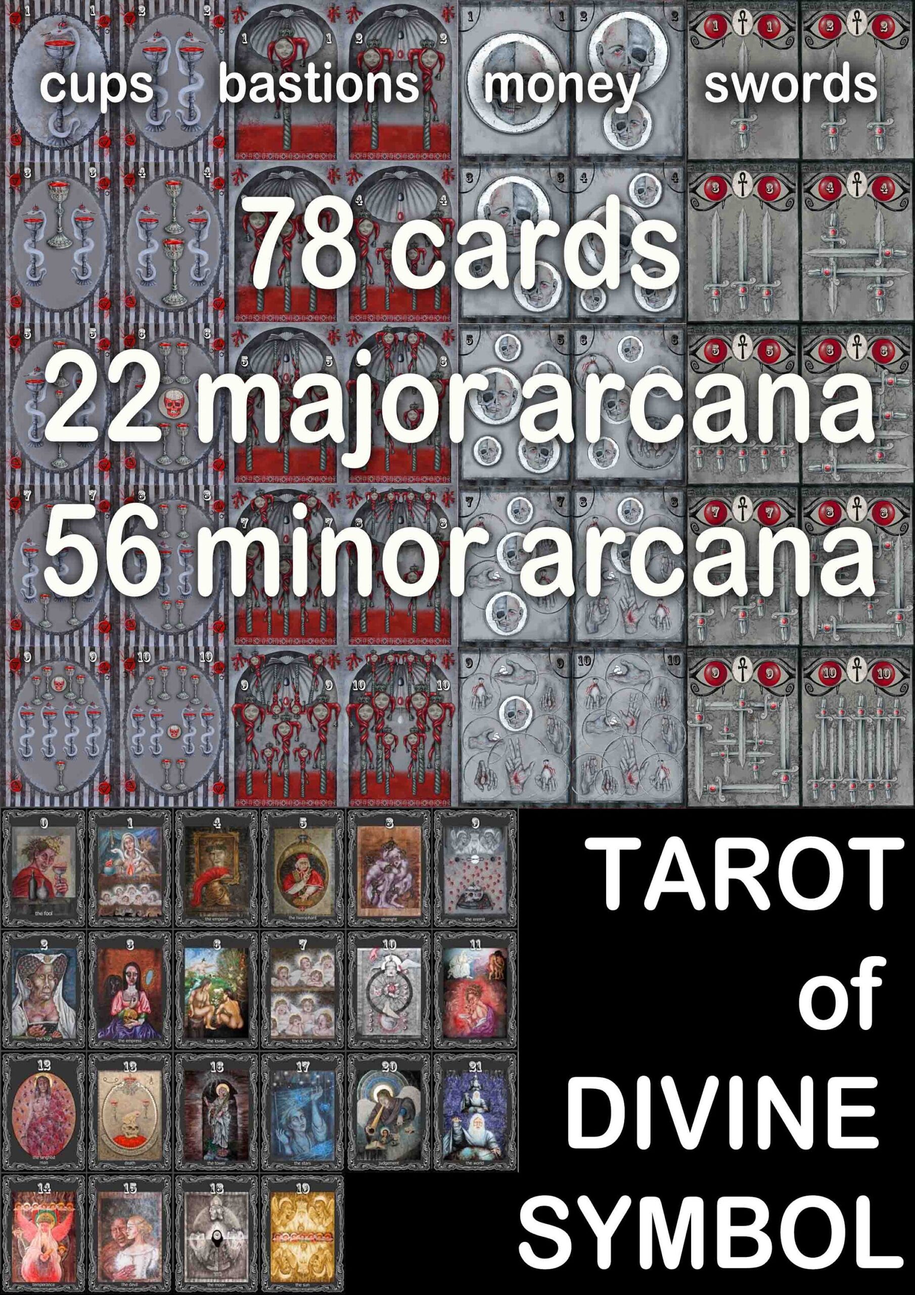 Tarot Cards Deck, Divinatory Oracle Cards, 56 Minor Arcana, Esoteric Reading Psychic, Cartomancy Magic Set Guide Book