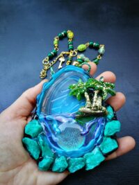 Orgonite Paradise, Celestine Pendant Magick Amulet Chakra Healing Stone Talisman Holographic Energy Magic Portal