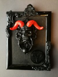 Goat Skull Magic Decor, Lucifer Baphomet Satan Bas Relief, Sculpture Icon Satanic Devil Horn