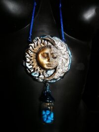 Spell Bottle Talisman Necklace for Fortune and Success, Sun & Moon Amulet Pendant Abundance Prosperity