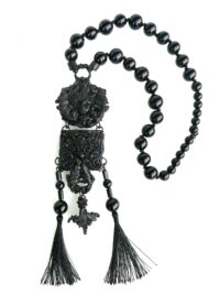 Black Mirror Talisman, Gothic Amulet Pendant Dark Witch, Esoteric Spiritual Beaded Magic Metaphysical Jewelry