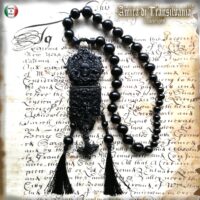 Black Mirror Talisman, Gothic Amulet Pendant Dark Witch, Esoteric Spiritual Beaded Magic Metaphysical Jewelry