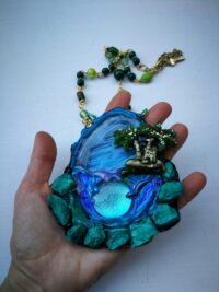 Orgonite Paradise, Celestine Pendant Magick Amulet Chakra Healing Stone Talisman Holographic Energy Magic Portal