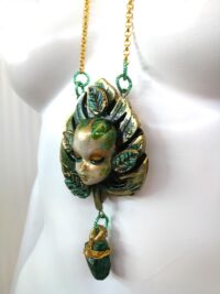 Green Witchcraft, Wicca Symbol Pendant Celtic Magic Talisman, Four Leaf Clover Necklace Witch Amulet