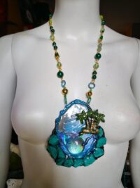 Orgonite Paradise, Celestine Pendant Magick Amulet Chakra Healing Stone Talisman Holographic Energy Magic Portal